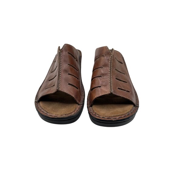 Dr. Scholls Size 8 USA Brown Leather Open-Toe Slip-On Sandals Black Outsoles - Picture 1 of 7